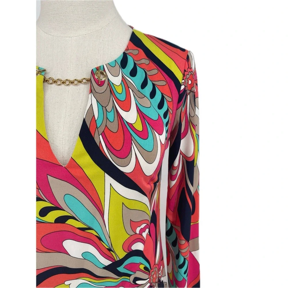 Trina Turk Multi Color Geometric Sheath Cocktail Dress Size 0 XS